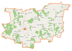 Mapa konturowa gminy Jedwabne, blisko centrum na lewo znajduje się punkt z opisem „Jedwabne”