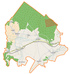 Mapa konturowa gminy Strzeleczki, po prawej nieco na dole znajduje się punkt z opisem „Łowkowice”