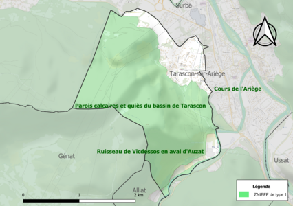 Carte des ZNIEFF de type 1 sur la commune.