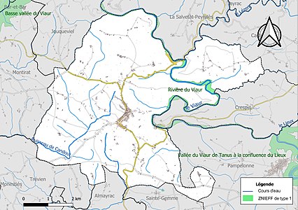 Carte de la ZNIEFF de type 1 sur la commune.