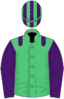 Green, purple epaulets and sleeves, striped cap