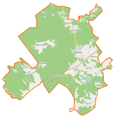 Mapa konturowa gminy Kaliska, u góry po prawej znajduje się punkt z opisem „Lipska Karczma”