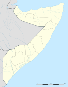 Mapa konturowa Somalii, u góry nieco na prawo znajduje się punkt z opisem „Sanaag”