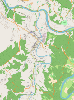 Mapa konturowa Zagórza, u góry nieco na prawo znajduje się punkt z opisem „Zasław”