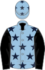 Light blue, dark blue stars, black sleeves