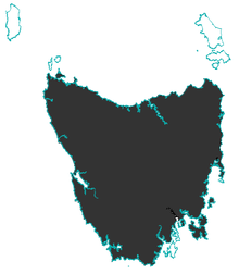 Extension del diabolo de Tasmania in Tasmania in gris (note: reintroduction in New South Wales non representate).