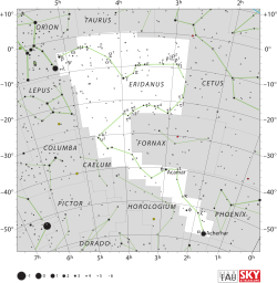 Diagram showing star positions and boundaries of the Eridanus constellation and its surroundings