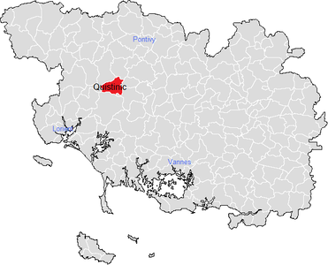 Carte représentant par des couleurs différentes l'emplacement d'une commune au sein de son département.