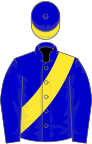 Blue, yellow sash, yellow peak on cap