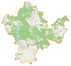 Mapa konturowa powiatu chojnickiego, po prawej znajduje się punkt z opisem „Mosna”