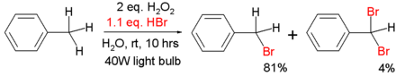 bromination of toluene with hydrobromic acid and hydrogen peroxide in water