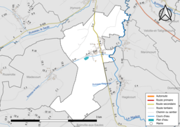 Carte en couleur présentant le réseau hydrographique de la commune