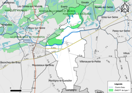 Carte des ZNIEFF de type 1 de la commune.