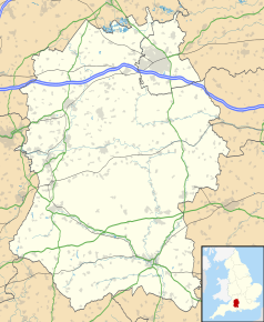 Mapa konturowa Wiltshire, u góry znajduje się punkt z opisem „Swindon”