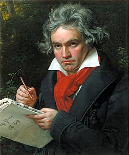 Portret van Ludwig van Beethoven Beethoven schrijft in het manuscript Missa Solemnis opus 123 (1820), Joseph Karl Stieler, Beethoven-Haus