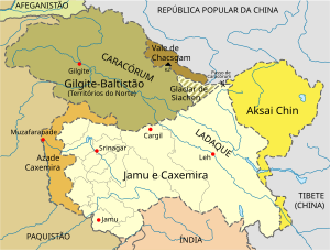 Mapa de Caxemira com o passo de Caracórum assinalado