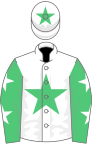 White, emerald green star, emerald green sleeves, white stars, white cap, emerald green star