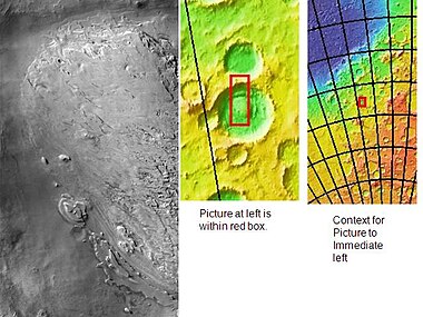 Stair-stepping mesas in interior deposit of Spallanzani Crater, as seen by THEMIS