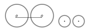 Diagram of two large driving wheels joined by a coupling rod, and two small trailing wheels