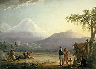 Humboldt and his fellow scientist Aimé Bonpland at the foot of the Chimborazo volcano in Ecuador (imaginary scene, 1810)