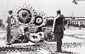 Subhas Chandra Bose laying foundation stone of the INA War Memorial, Singapore, 8 July 1945.