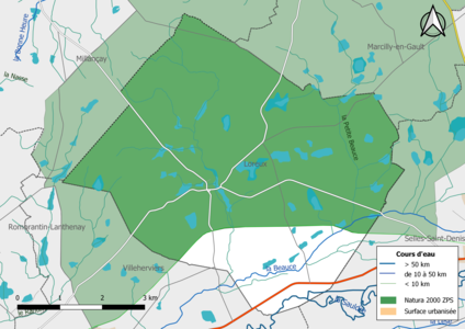 Carte de la zone Natura 2000 de type ZPS localisée sur la commune.