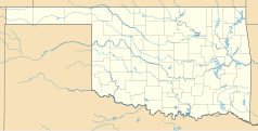 Mapa konturowa Oklahomy, blisko górnej krawiędzi znajduje się punkt z opisem „Burlington”