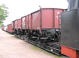 Radebeul Ost station: old goods yard; 2 standard-gauge wagons on narrow-gauge transporter wagons