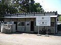 The old customs office housed in a temporary cabin.