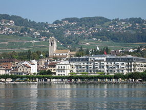 Vevey vidita de la lago