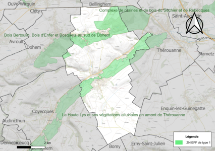 Carte des ZNIEFF de type 1 sur la commune.