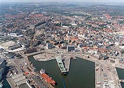 Århus inner city in 1998, from the South Harbor side