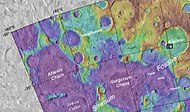 Map showing relative positions of Sirenum Fossae, Atlantis Chaos, Gorgonum Chaos, Magelhaens Crater and Simois Colles