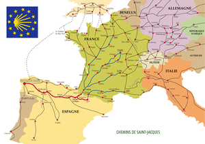 Harta cu trasee ale drumului lui Iacob în Europa