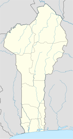 Mapa konturowa Beninu, na dole nieco na lewo znajduje się punkt z opisem „Abomey”