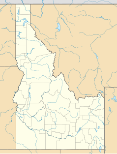 Mapa konturowa Idaho, u góry po lewej znajduje się punkt z opisem „Rathdrum”