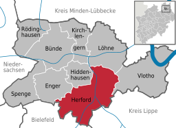 Läget för staden Herford i Kreis Herford