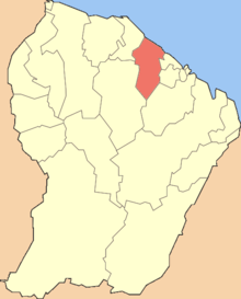 Location of the commune (in red) in French Guiana