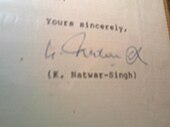 signature de K. Natwar Singh