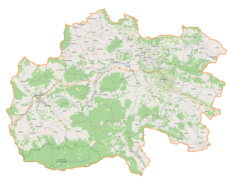 Mapa konturowa powiatu limanowskiego, u góry znajduje się punkt z opisem „Szyk”