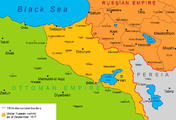 Area occupata dai russi dell'Armenia turca nel 1917, un anno prima della creazione della Repubblica e del crollo della controffensiva russo-armena.