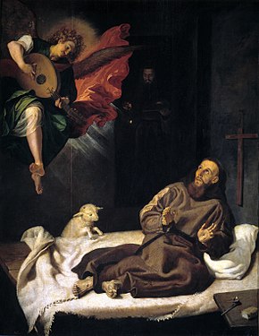 1620 Saint François réconforté par un ange musicien (Prado)