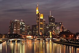 The skyline of Frankfurt at dusk