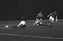 David Herd scoring a goal later in his career after leave Stockport