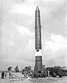 Redstone trainer missile displayed and demonstrated on Armed Forces Day by US Army troops of Redstone Division, Department of Materiel, United States Army Artillery and Missile School, Fort Sill, Oklahoma, May 1959