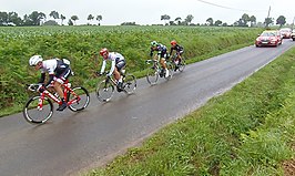 Kopgroep na 35 km: Jesper Stuyven, Paul Voss, Vegard Breen en Cesare Benedetti.