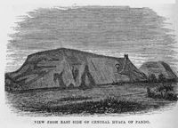 La huaca San Marcos, anteriormente llamada Huaca Pando o Huaca Aramburú, captada por el investigador Thomas Joseph Hutchinson (1873). Forma parte del complejo Maranga. Antiguamente tenía a su frente a la huaca Concha, destruida a mediados del siglo XX.