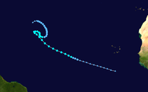 A map plotting the track and intensity Tropical Storm Ida at 6-hour intervals during its lifetime.