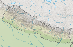 Mapa konturowa Nepalu, na dole po prawej znajduje się punkt z opisem „Rezerwat Przyrody Koshi Tapu”