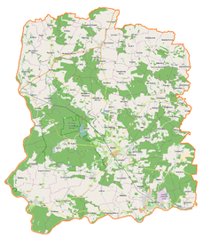 Mapa konturowa powiatu wołowskiego, u góry nieco na lewo znajduje się punkt z opisem „Dwór w Słupie”